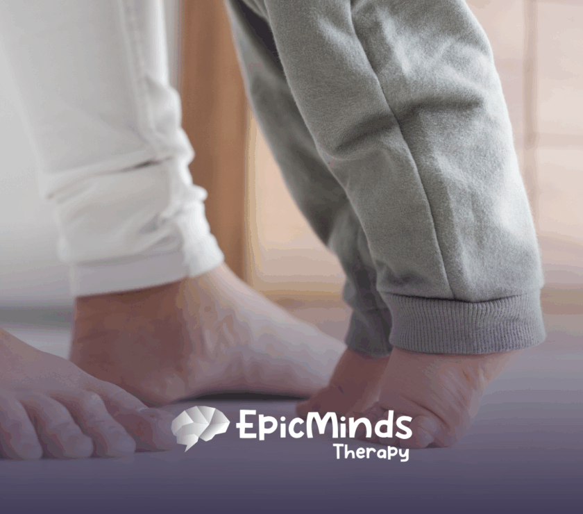 A mom assisting her child who is toe walking