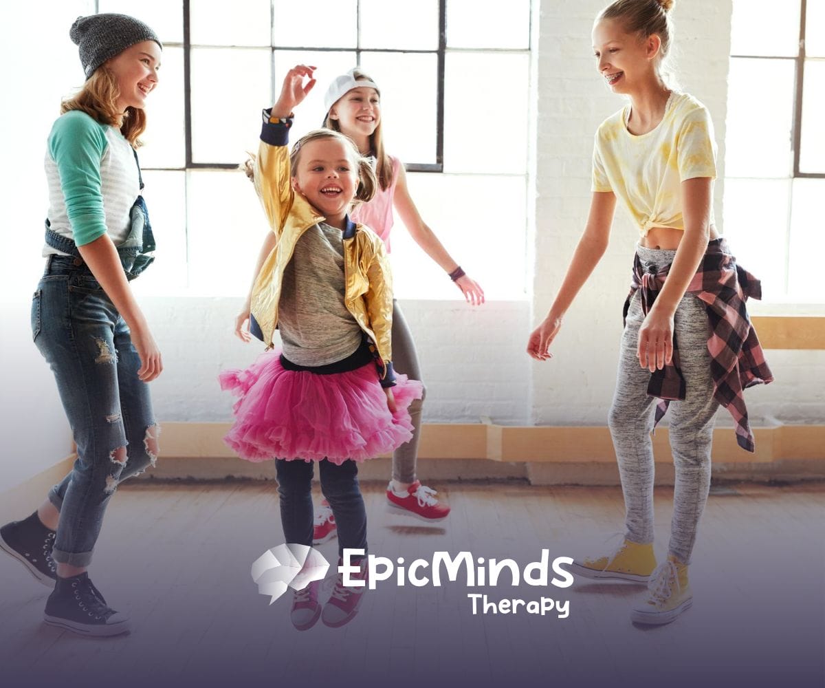 A group of kids during dance therapy
