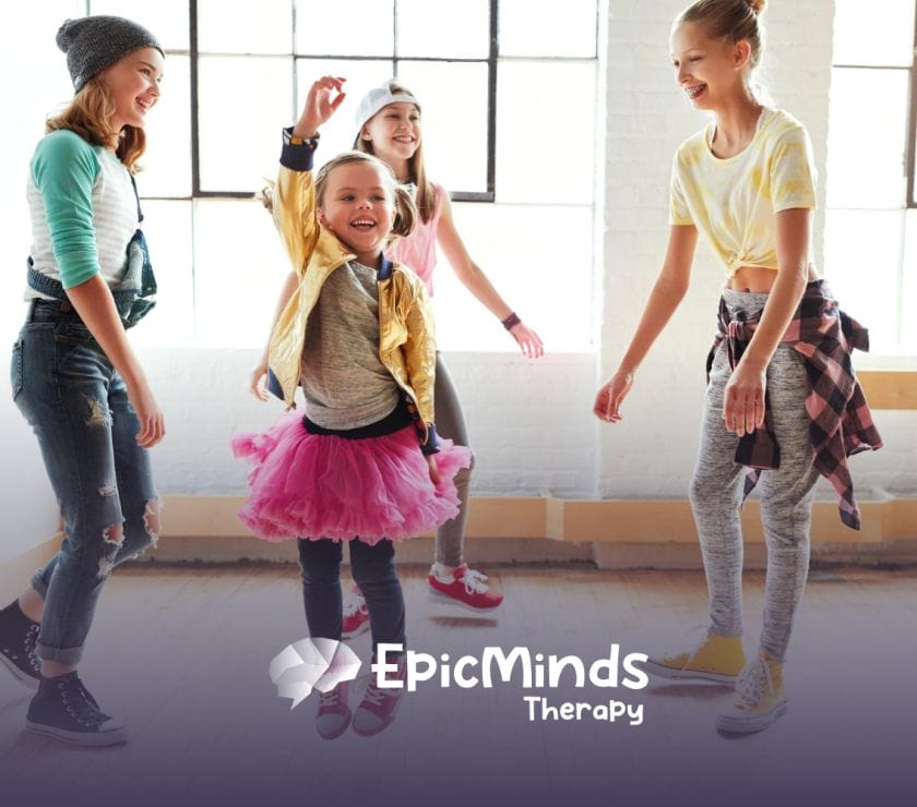A group of kids during dance therapy