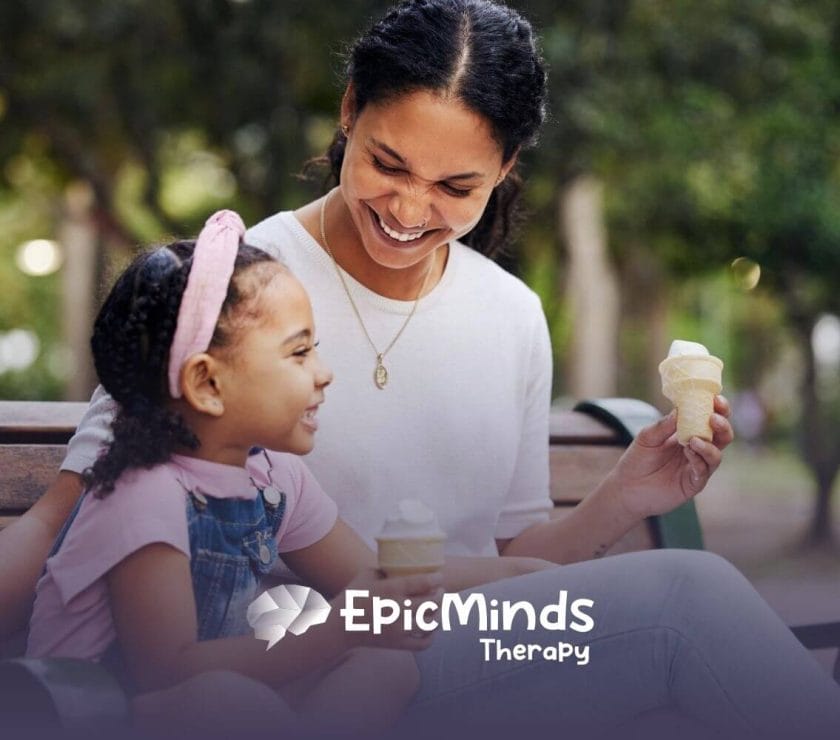 A BCBA and girl with autism enjoying ice cream together in North Carolina.